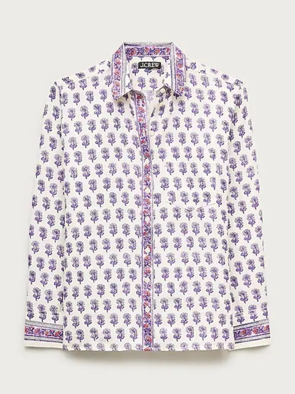 J.Crew Embellished Tropez Shirt Lilac Block Print Ramie Blouse Medium